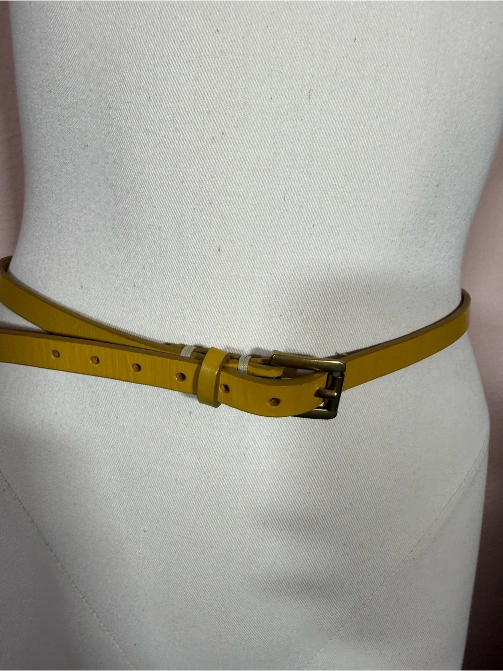 Vintage retro yellow leather minimalist ultra skinny Belt small medium